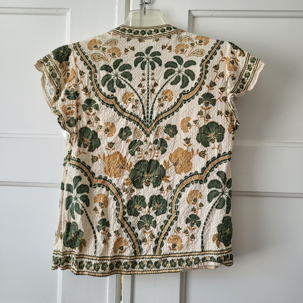 Farm Rio Embroidered Top With Tassel Neck Tie Bohemian Size M - Picture 2 of 6